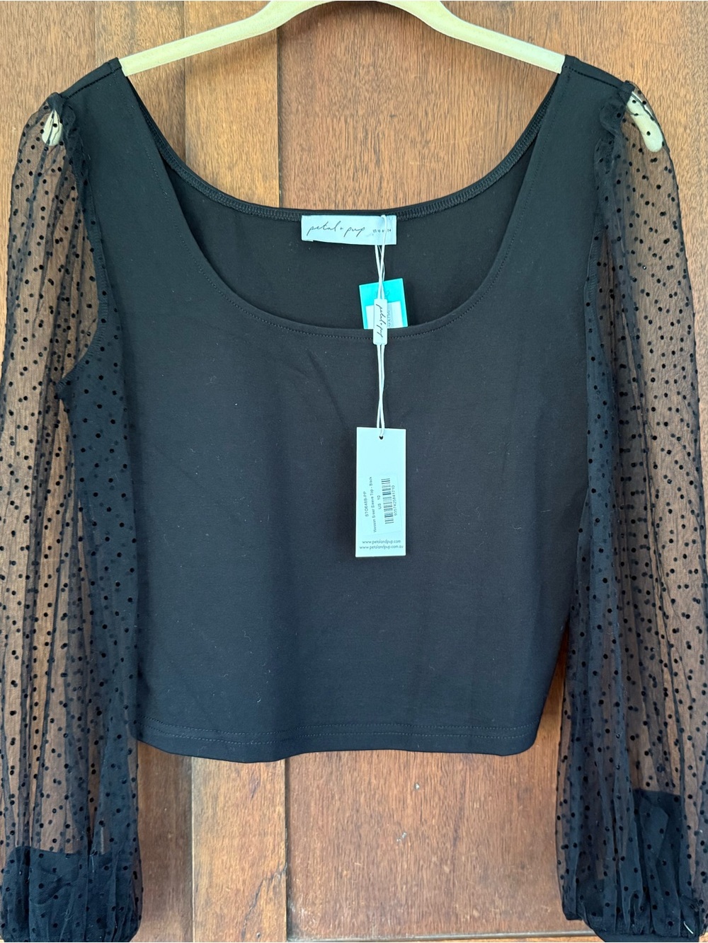 Petal and pup Black Sheer Dot Sleeve Crop Top